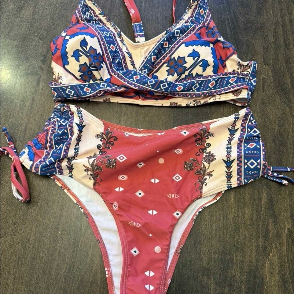 Tribal Print Bikini Set - Red and Blue